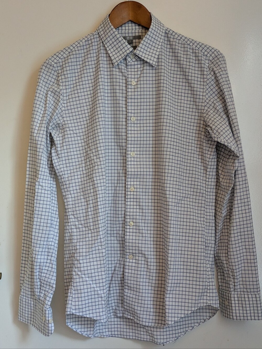 Uniqlo Bundle Slim Fit Small White Blue Plaid Button Down Long Sleeve Shirts - Picture 10 of 12